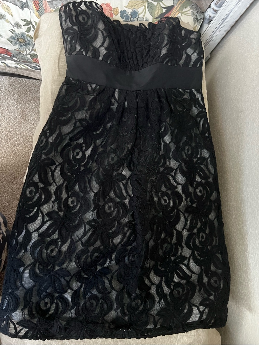 NWT White House Black Market strapless black lace overlay cocktail dress